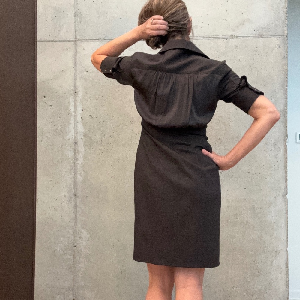 Elie Tahari Kayla Short Sleeve Midi Shirt Dress, Heather Dark Brown, size 8